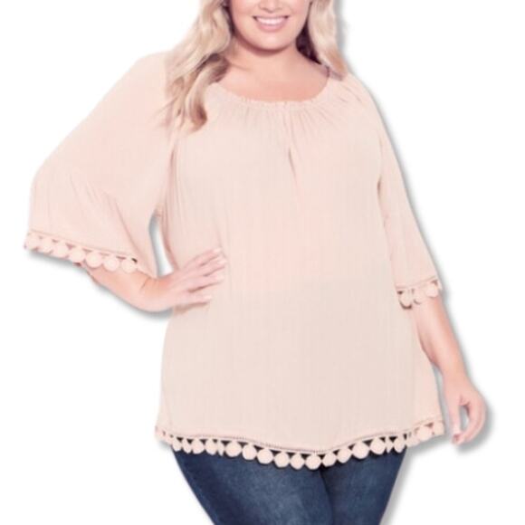 Avenue Tops - Avenue Blouse Off-Shoulder Lace Trim Bell Sleeve Comfortable Mauve Pink 2X NWT